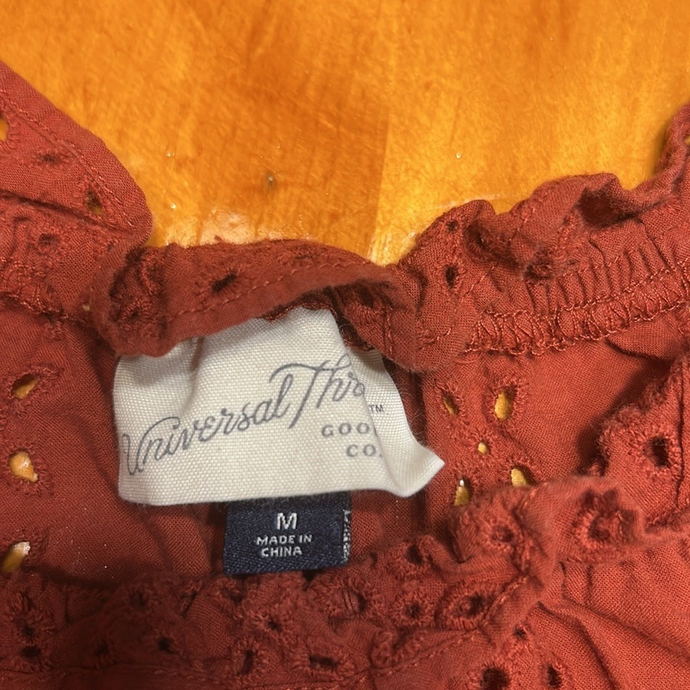 Universal Thread Cottagecore Prairie Rust Cotton Eyelet Ruffle Puff Sleeve Top - Picture 3 of 8